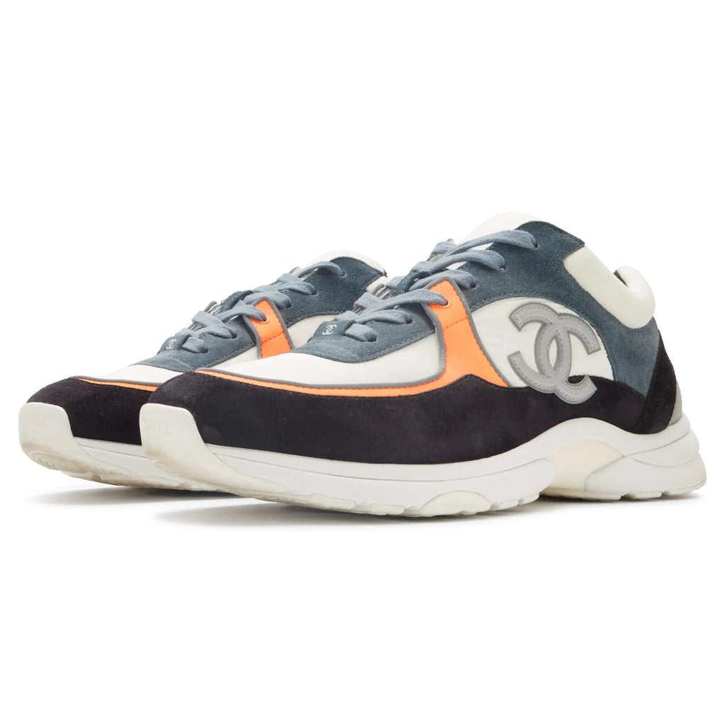 Preloved - Chanel CC Logo Suede Nylon White Orange Blue Sneaker