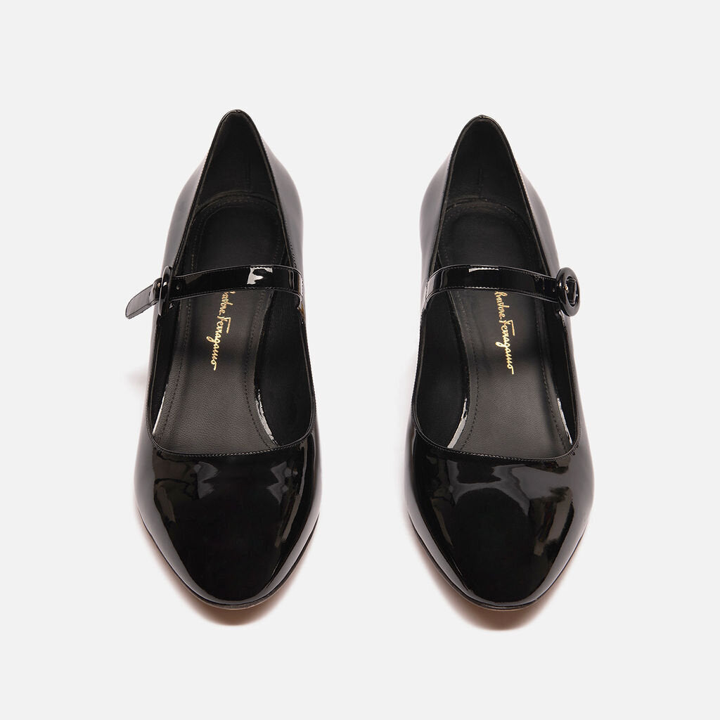 Ferragamo Black Patent Leather Mary Janes Shoes