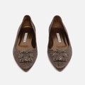 Manolo Blahnik Silver Metallic Crystal Flat