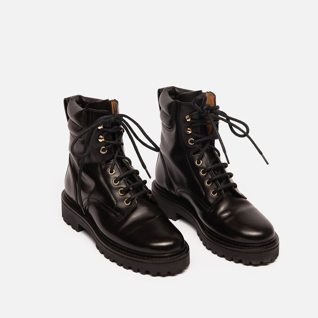 Isabel Marant Black Leather Lace-Up Boot