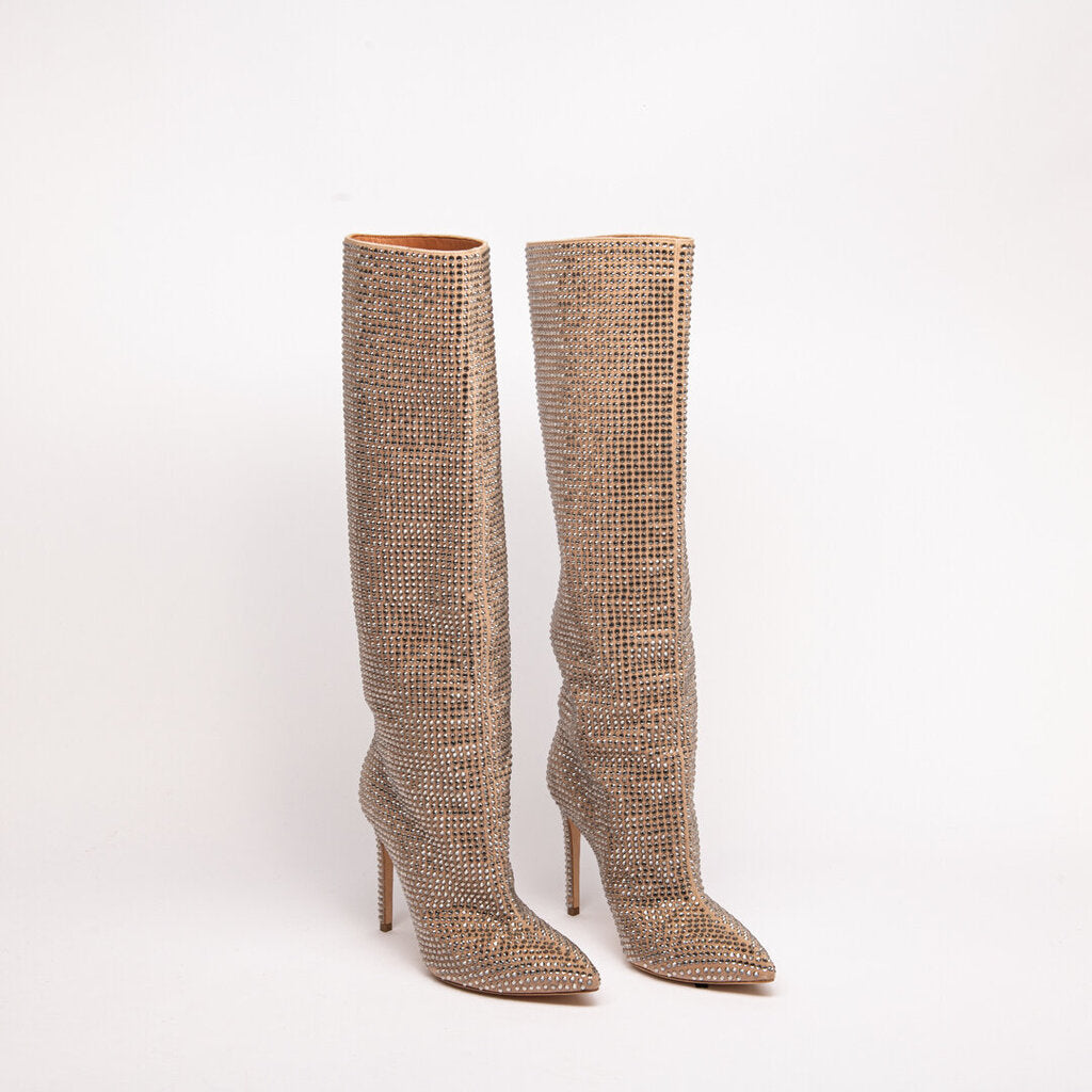 Paris Texas Beige Suede Bejewled Tall Boot