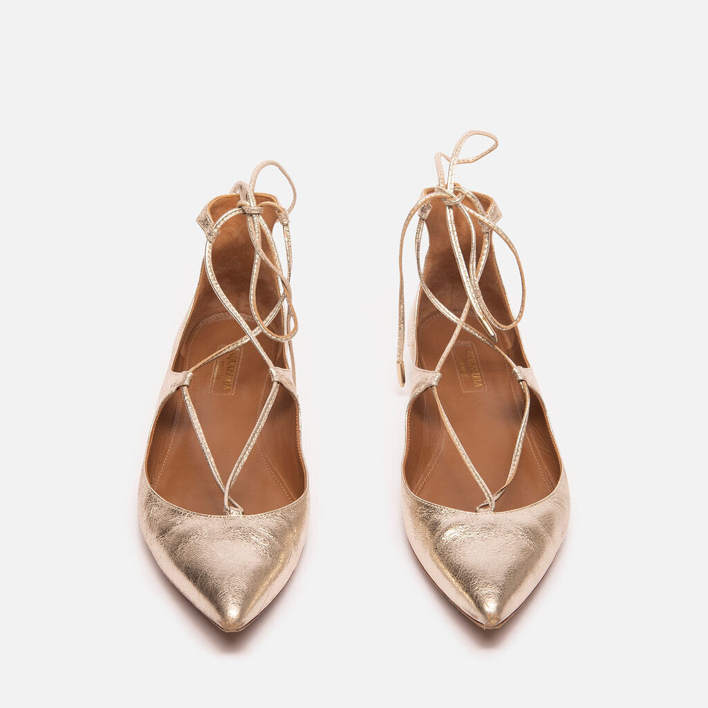 Aquazzura Gold Leather Lace-Up Sandal
