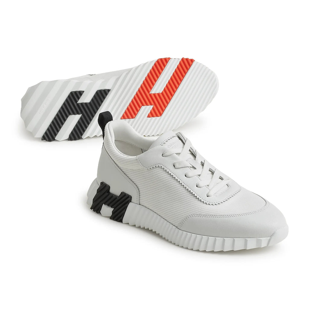 Hermes Paris Bouncing Mesh Leather Sneaker Blanc