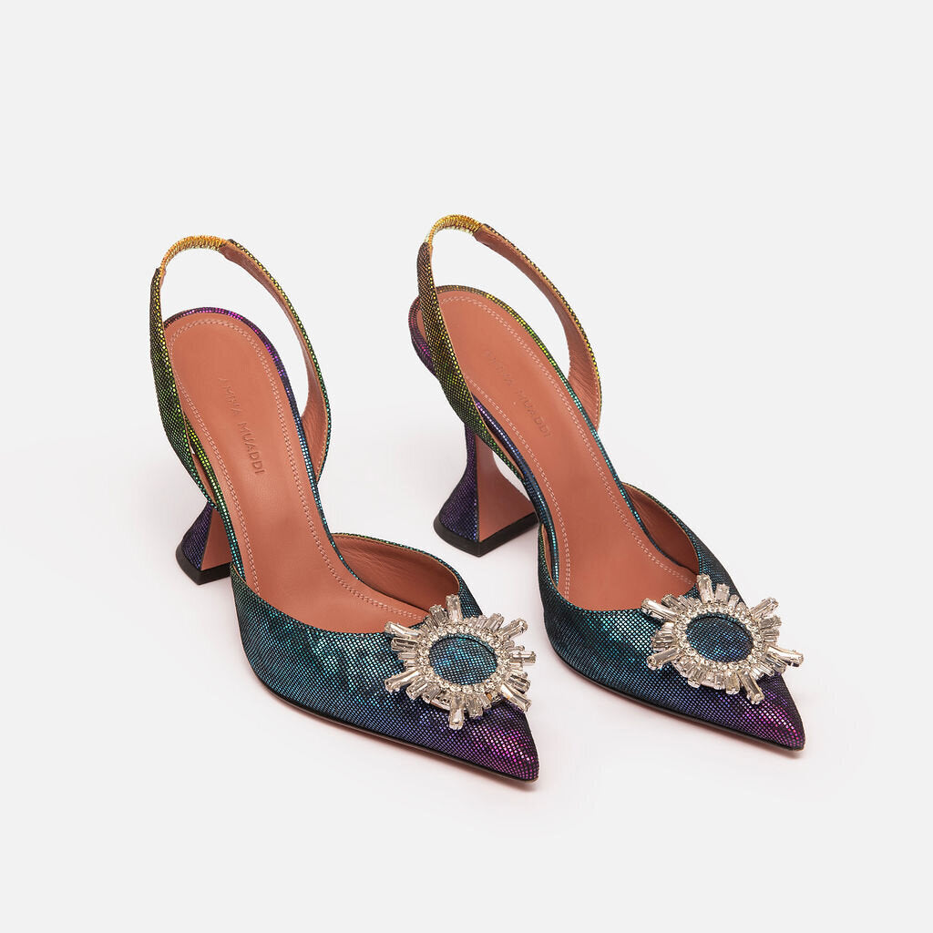 Amina Muaddi Multi Color Metallic Crystal Slingbacks Shoes