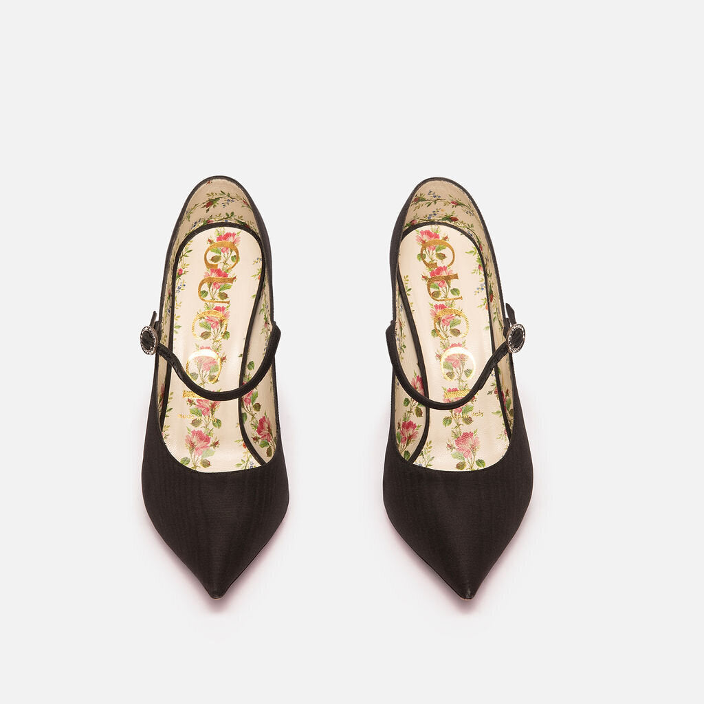 Gucci Black Satin Crystal Pump