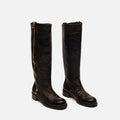 Jimmy Choo Black Crinkle Leather Knee High Boots