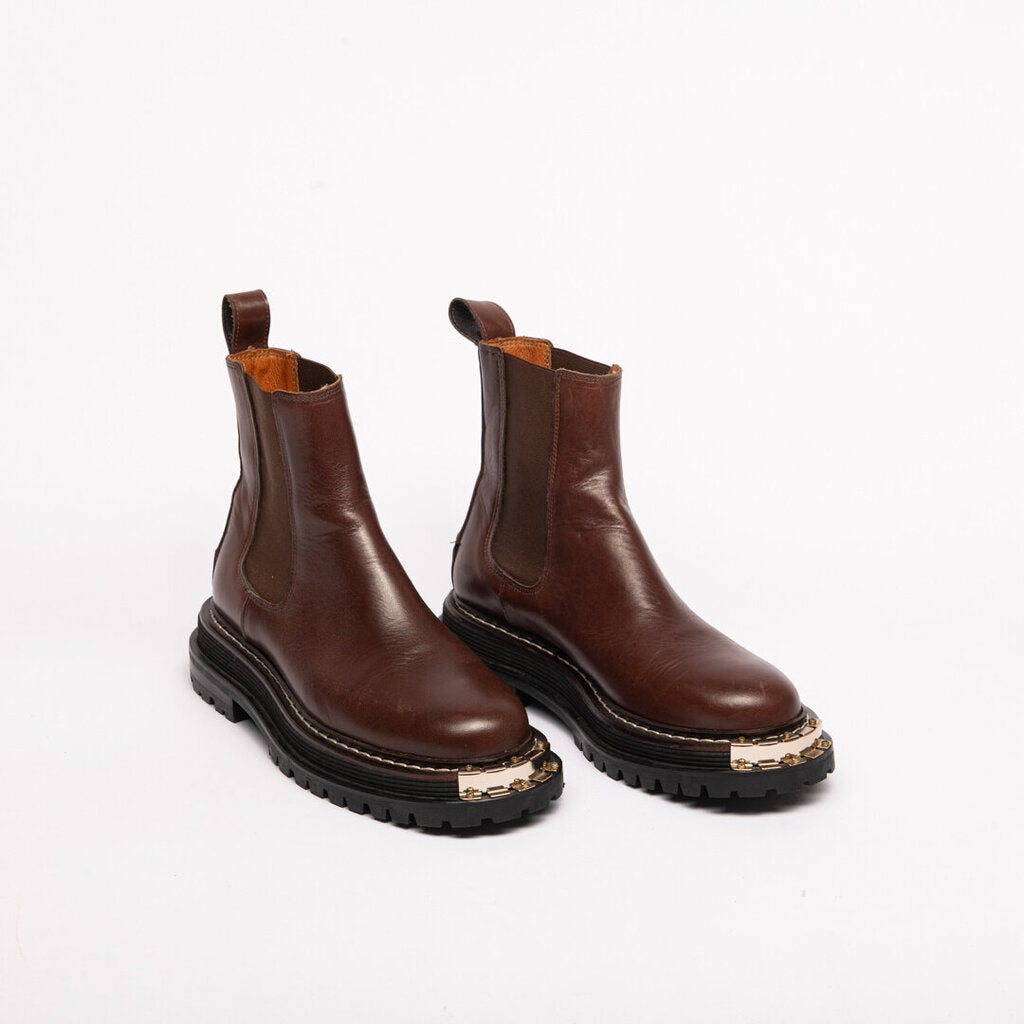 Sandro Leather Boots with Notched Metal Toe