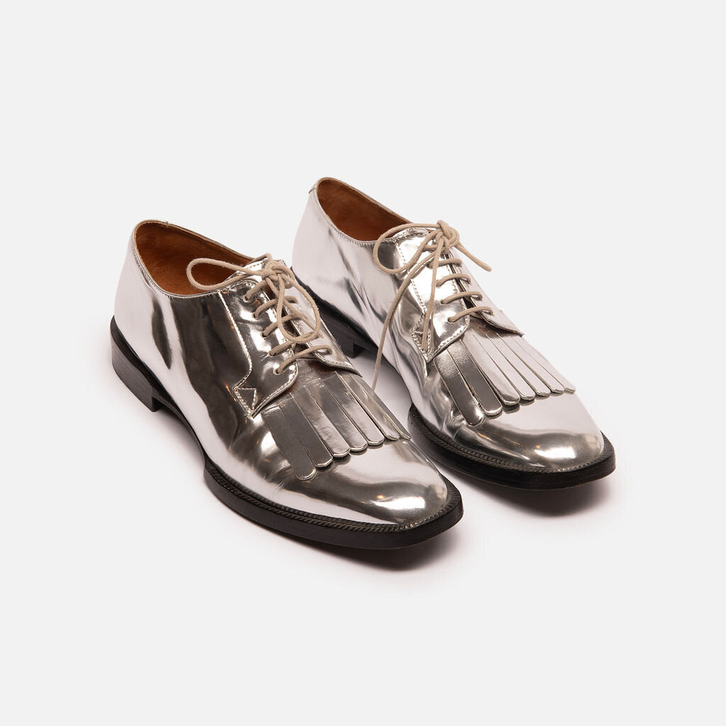 Clergerie Silver Patent Leather Oxfords Shoes