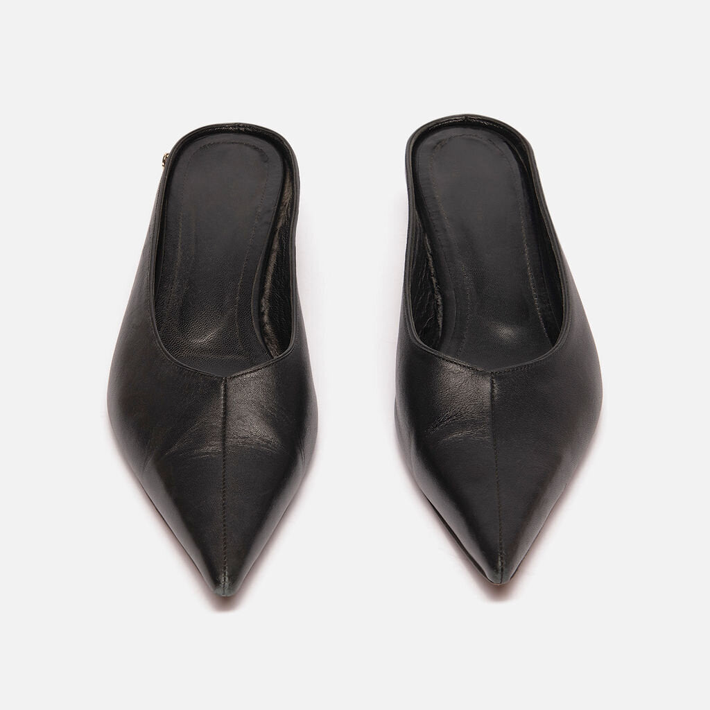 Anine Bing Black Leather Kitten Heel Mule