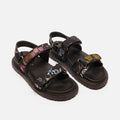 Christian Dior Black Leather & Fabric Floral Dad Sandals