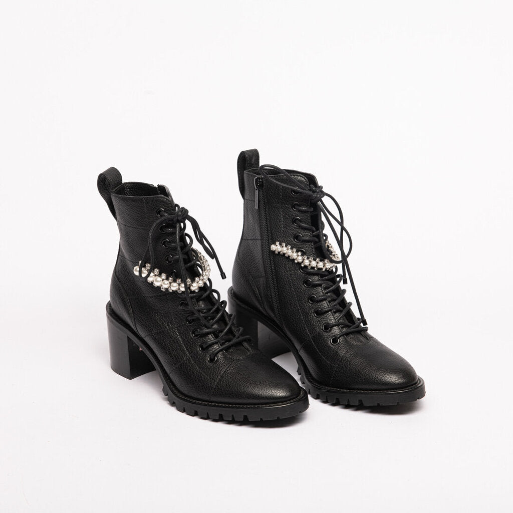 Jimmy Choo Rhinestone & Pearl Leather Ankle Boot - Black