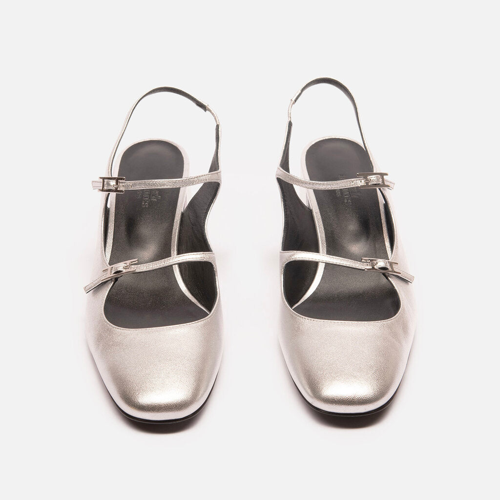 Hermes Silver Metallicc Mary Jane Shoes