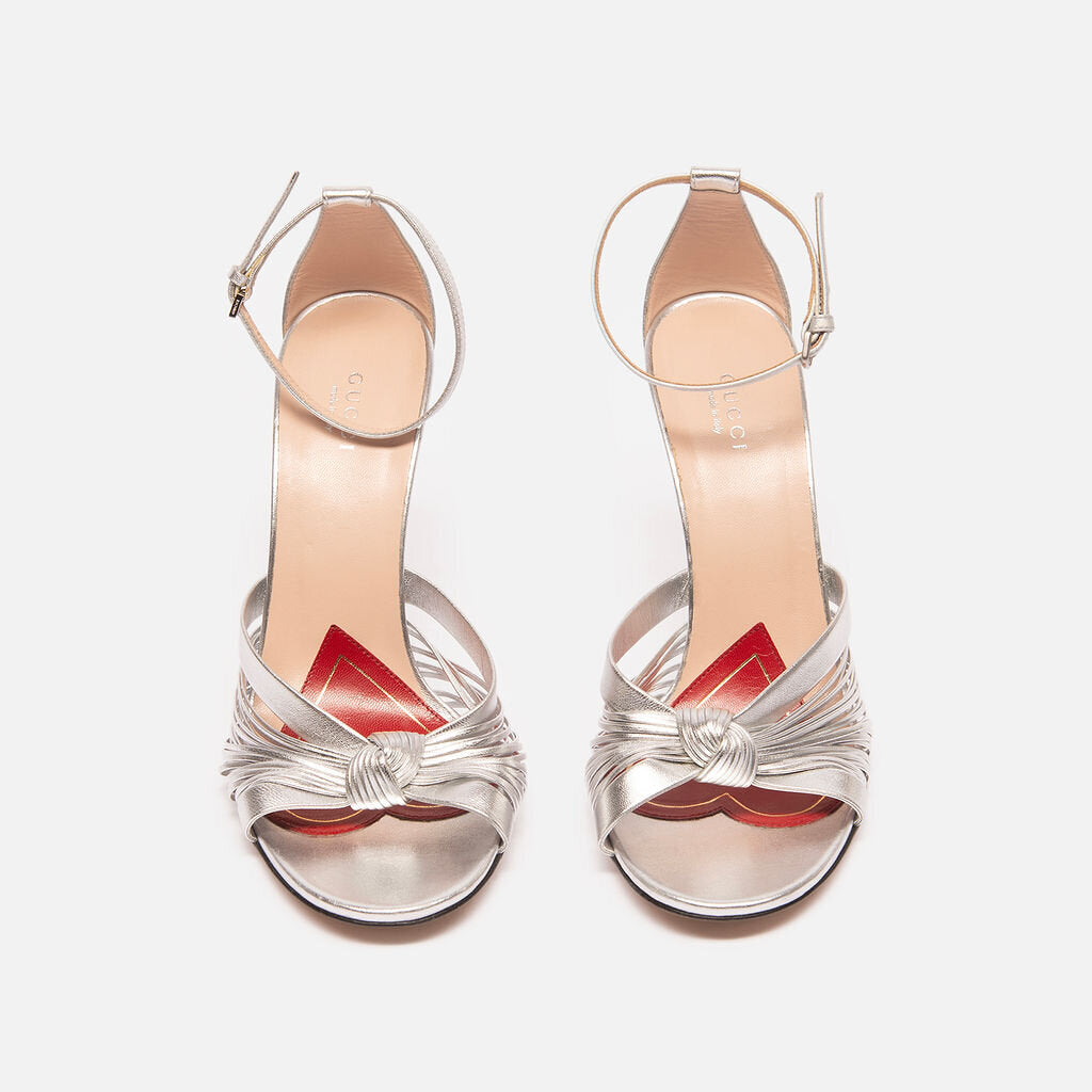 Gucci Silver Metallic Ankle Strap Heels
