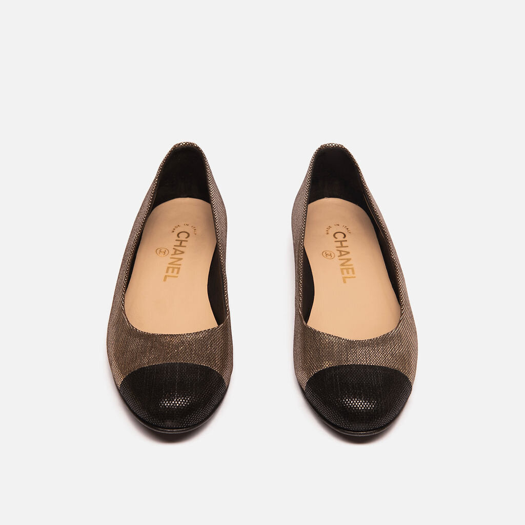 Chanel Gold & Black Ballet Flats