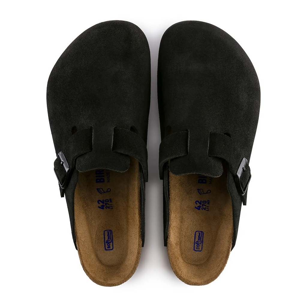 Birkenstock Boston Suede Flat Sandals Black - Women's