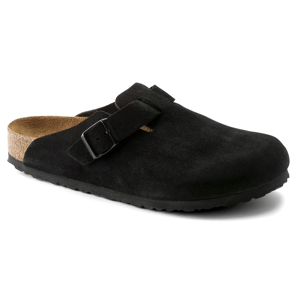 Birkenstock Boston Suede Flat Sandals Black - Women's