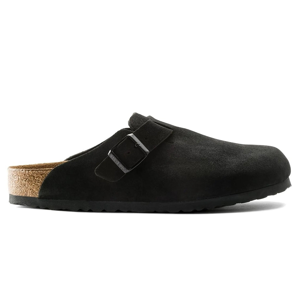 Birkenstock Boston Suede Flat Sandals Black - Women's
