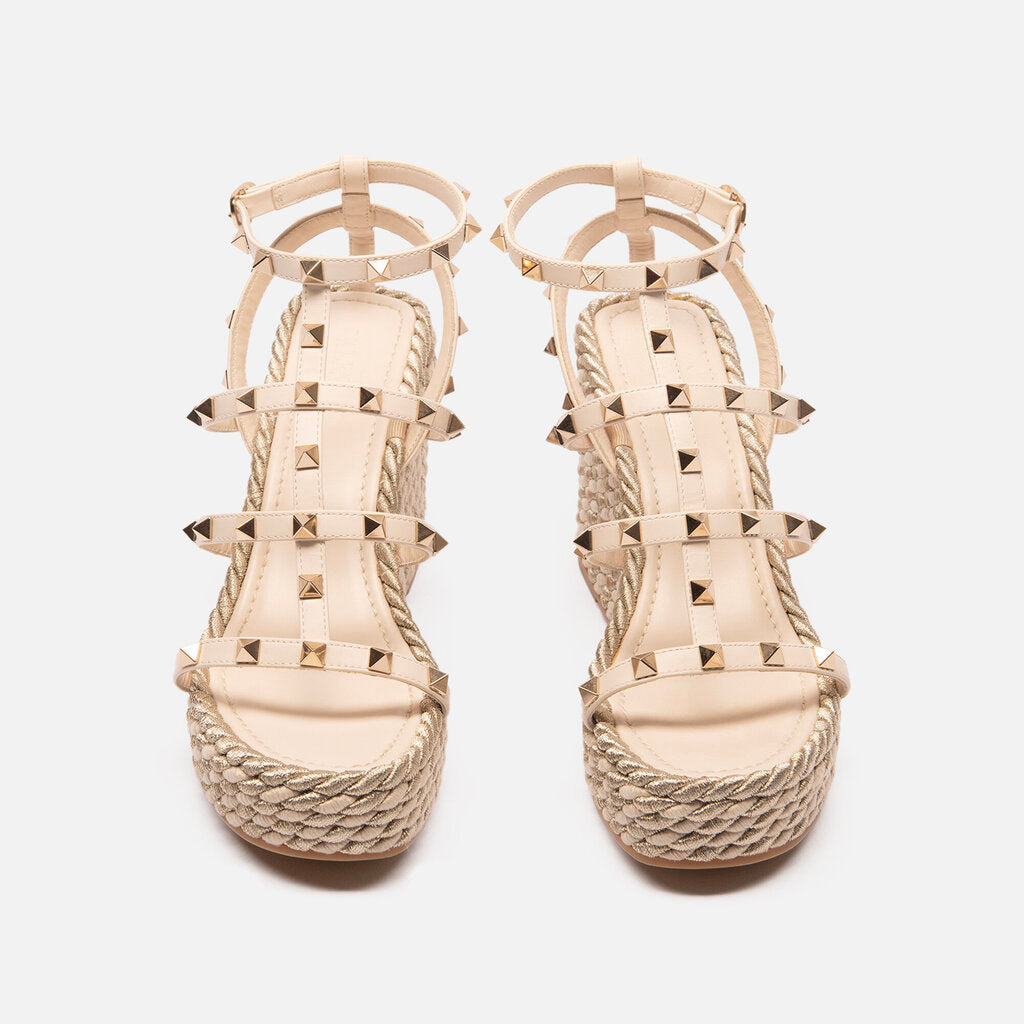 Valentino Cream Rockstud Torchon Espadrille Wedges
