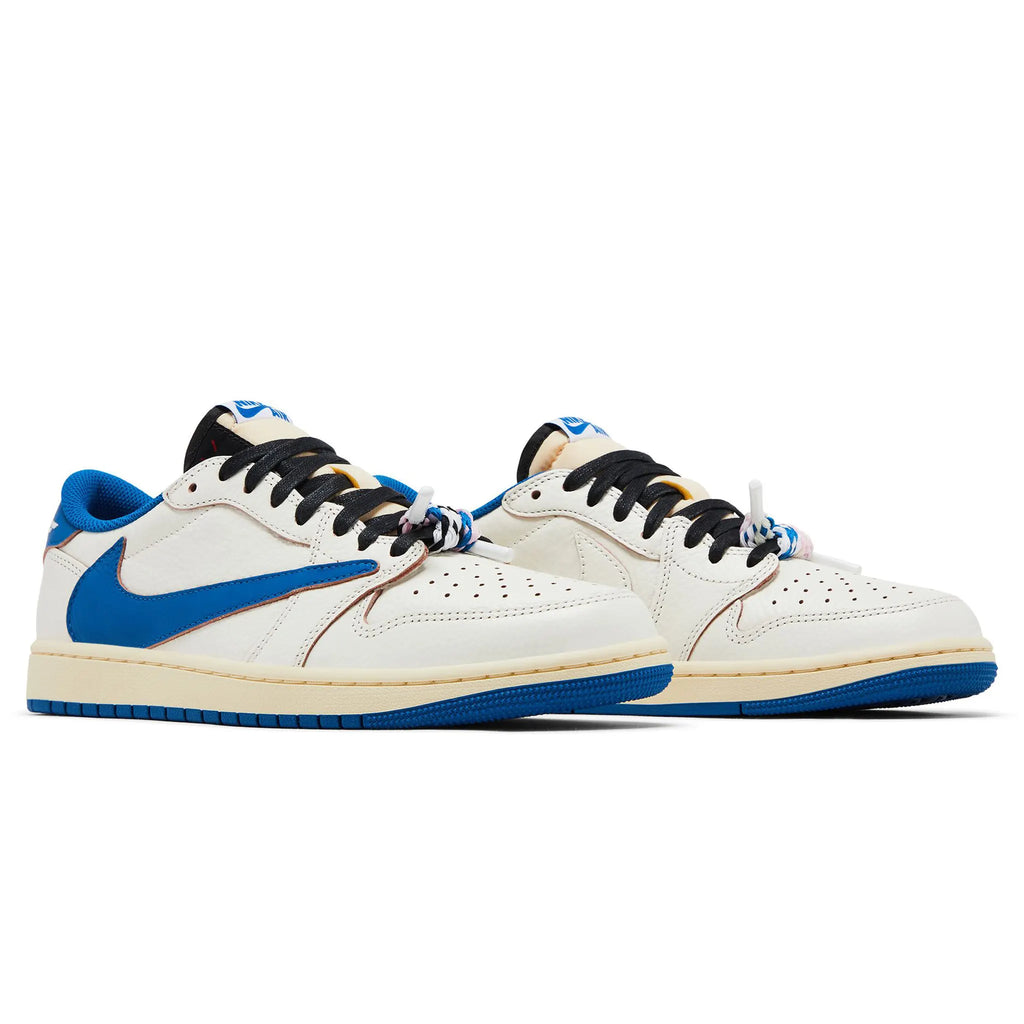 Fragment Design x Travis Scott x Air Jordan 1 Retro Low OG SP Sail Military Blue Sneakers
