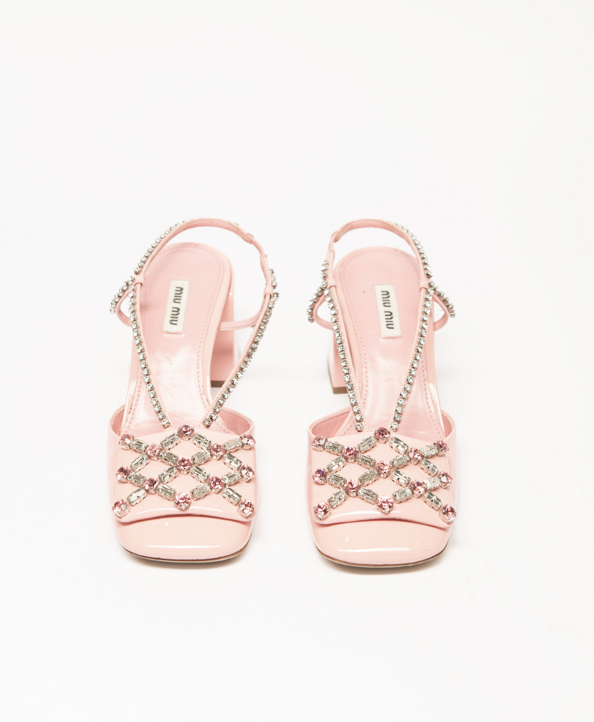 Miu Miu Pink Patent & Crystal Slingbacks Shoes