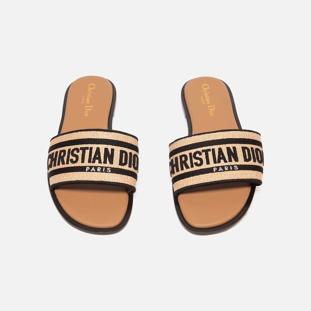 Dior Tan & Black Woven Logo Slides