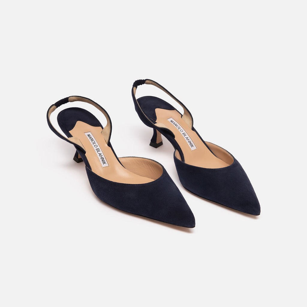 Manolo Blahnik Navy Suede Slingback Heels