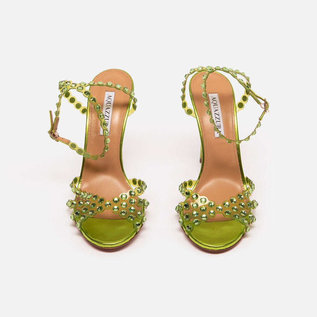 Aquazzura Green PVC Embellished Heeled Sandals