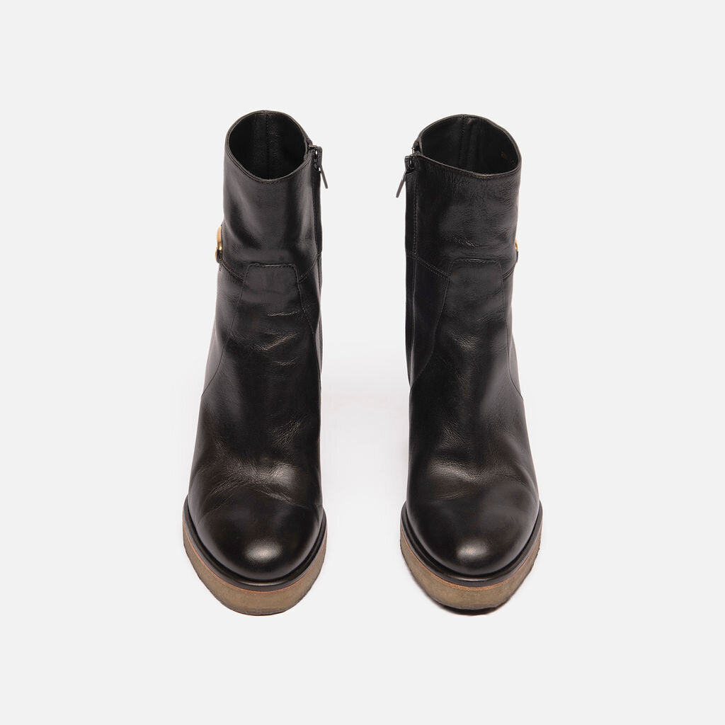 Celine Black Leather Wedge Boots