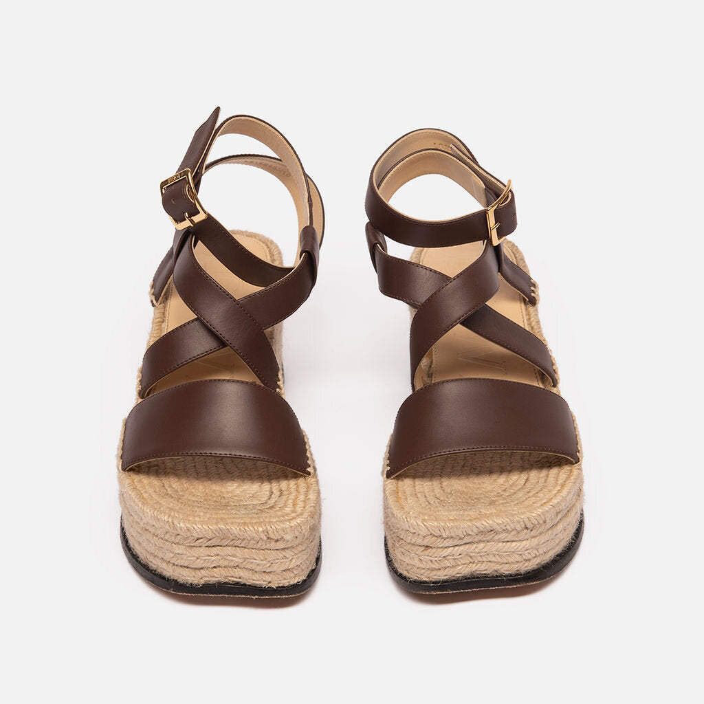 Loewe Brown Leather Espadrille Platform Sandal