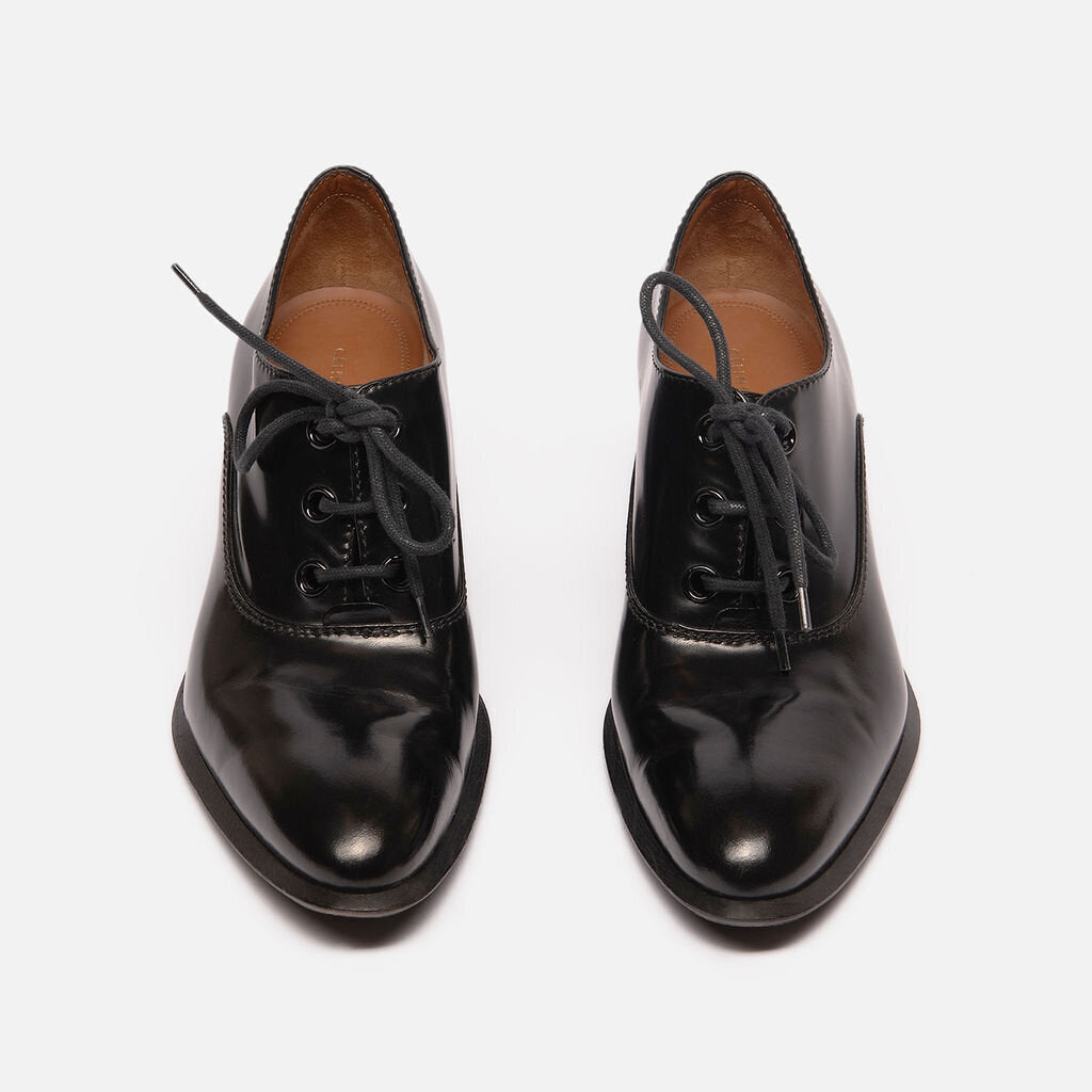 Celine Black Leather Heeled Oxfords Shoes