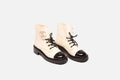 Chanel White Leather Black Captoe Lace-Up Boots