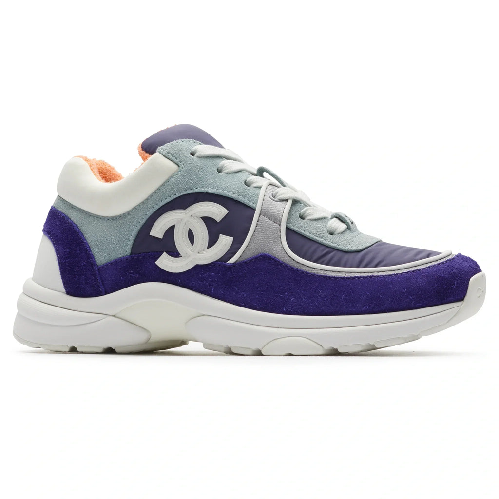 Chanel CC Logo Suede Nylon Purple Blue Sneaker