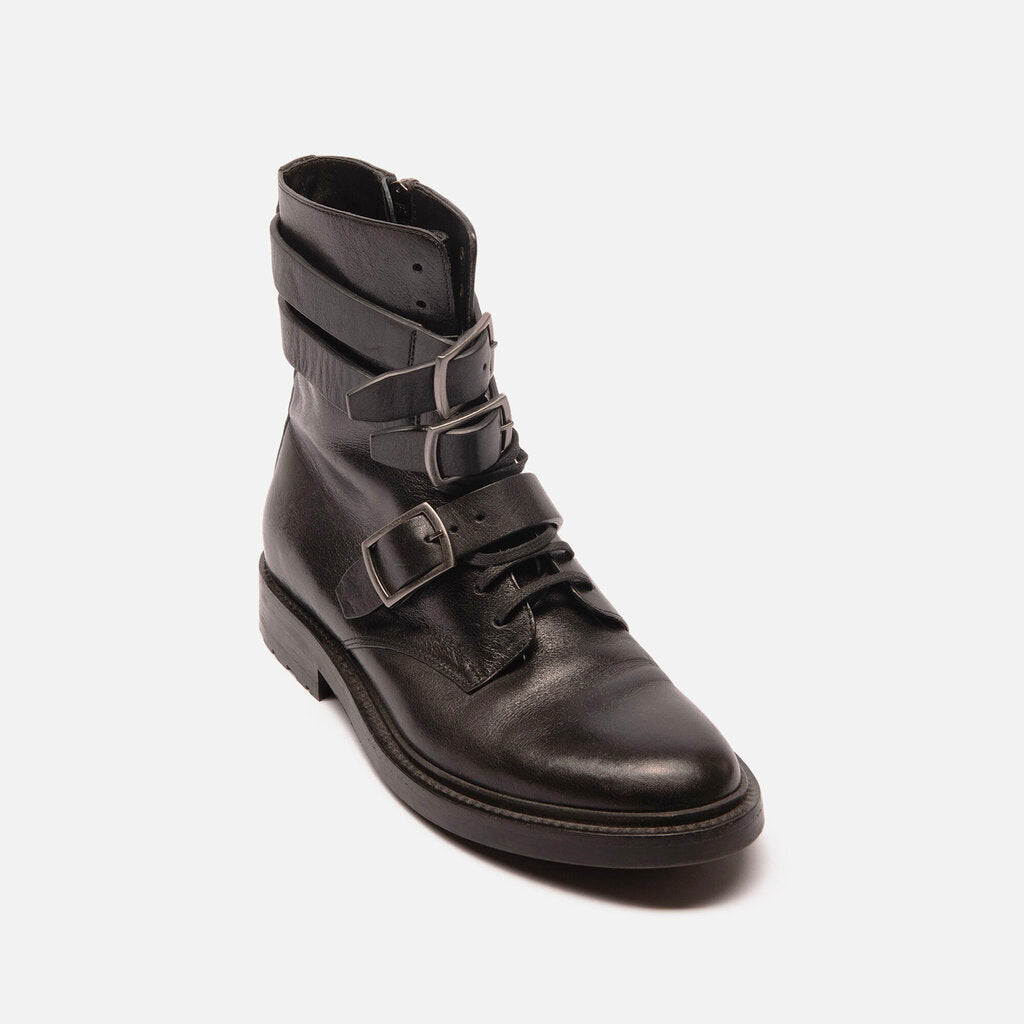 Saint Laurent Black Leather Combat Boots