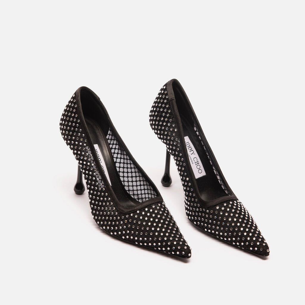 Jimmy Choo Black Mesh Crystal-Embellished Shoes