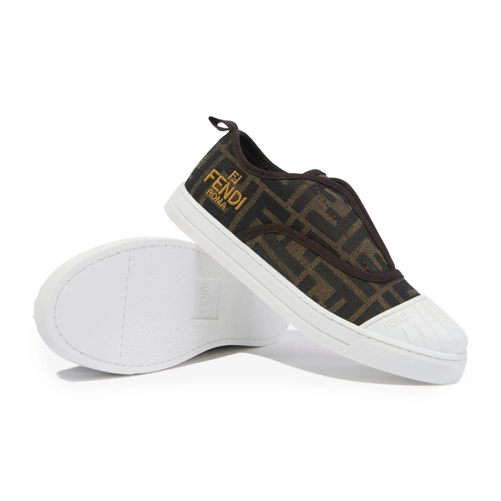 Fendi FF Logo Kids Brown Trainers - Black