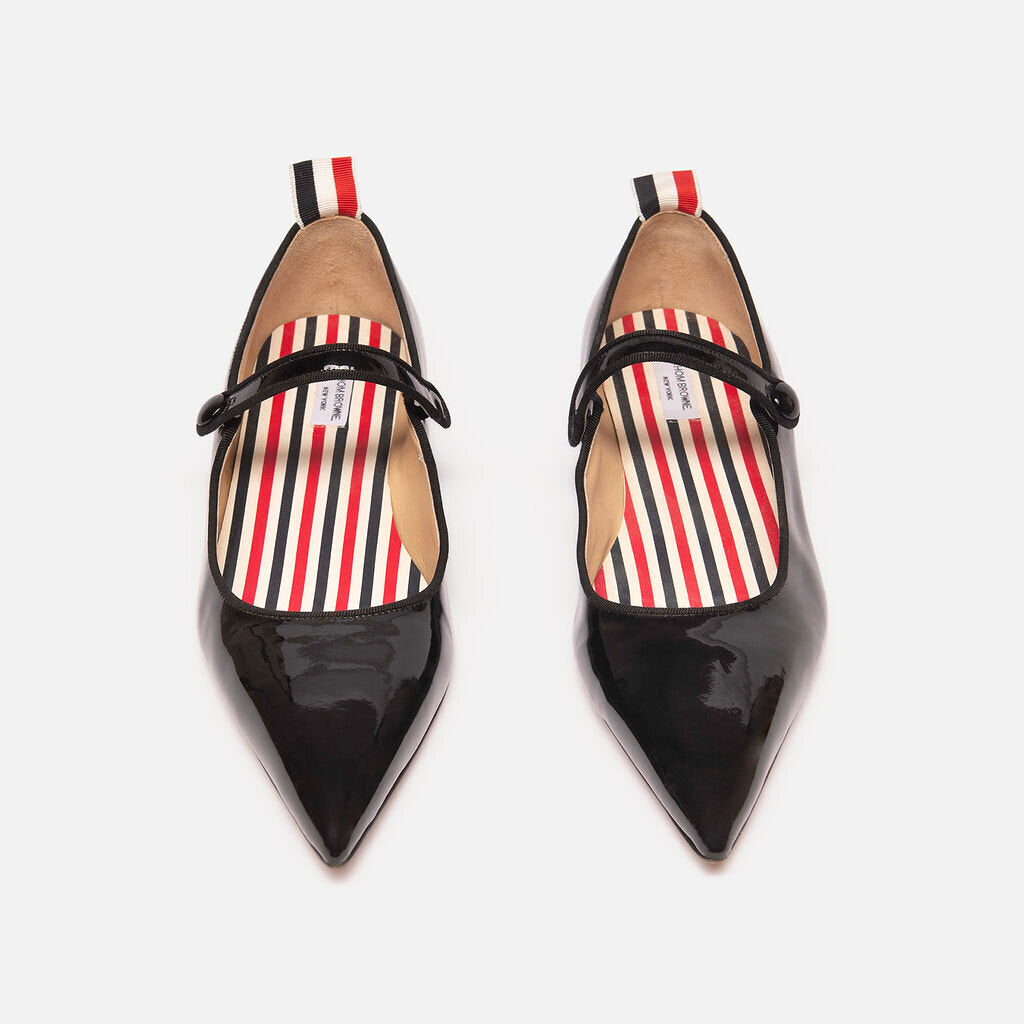 Thom Browne Black Patent Pointed Toe Flats