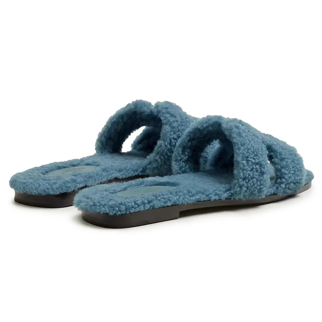Hermes Paris Hermès Paris Oran Blue Shearling Sandals