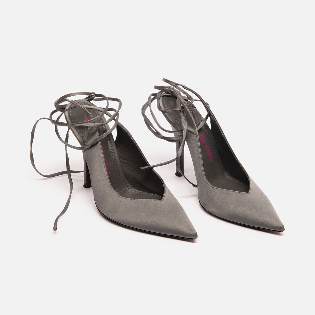 Attico Grey Satin Lace-Up Heel